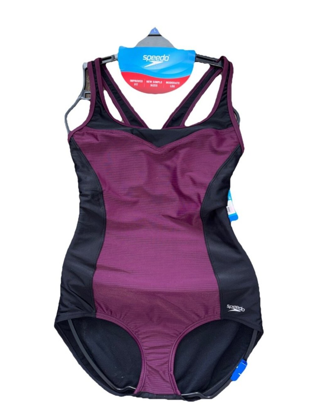 New w/ Tags! Speedo Women’s Size L Potent Purple Racer Back One Piece Swim Suit